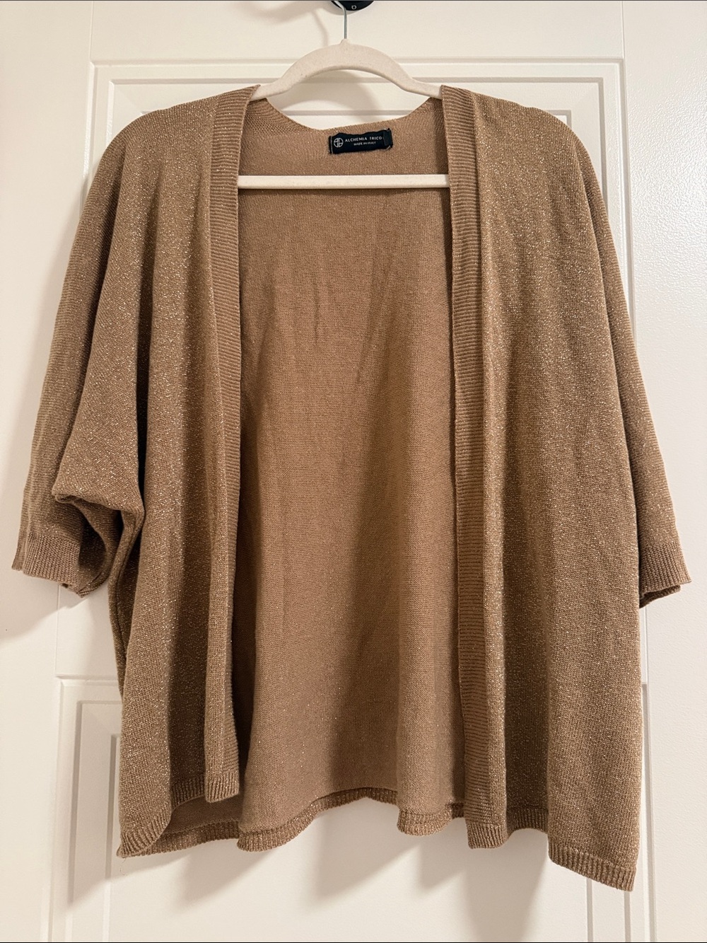 Alfani Metallic Tan Open-Front Short Sleeve Cardigan